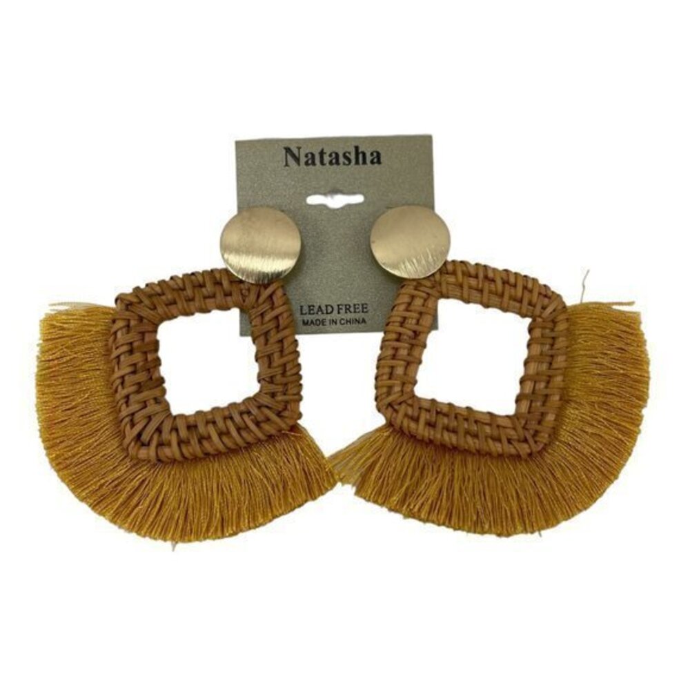 Natasha Big Statement Raffia Tassel Earrings - NEW